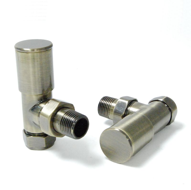 Platinum Round Angled Manual Radiator Valves Antique Brass