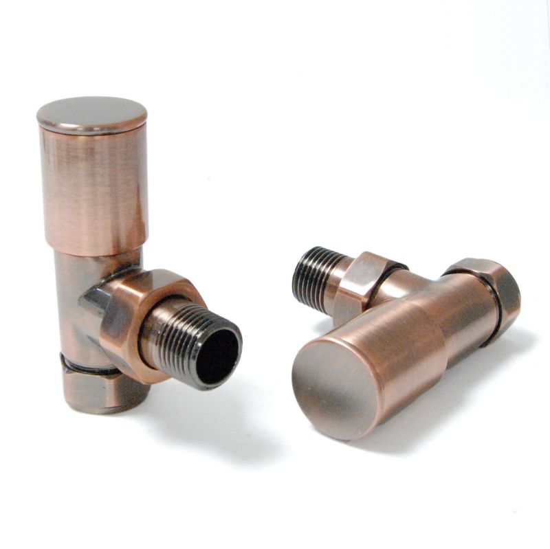 Platinum Round Angled Manual Radiator Valves Antique Copper