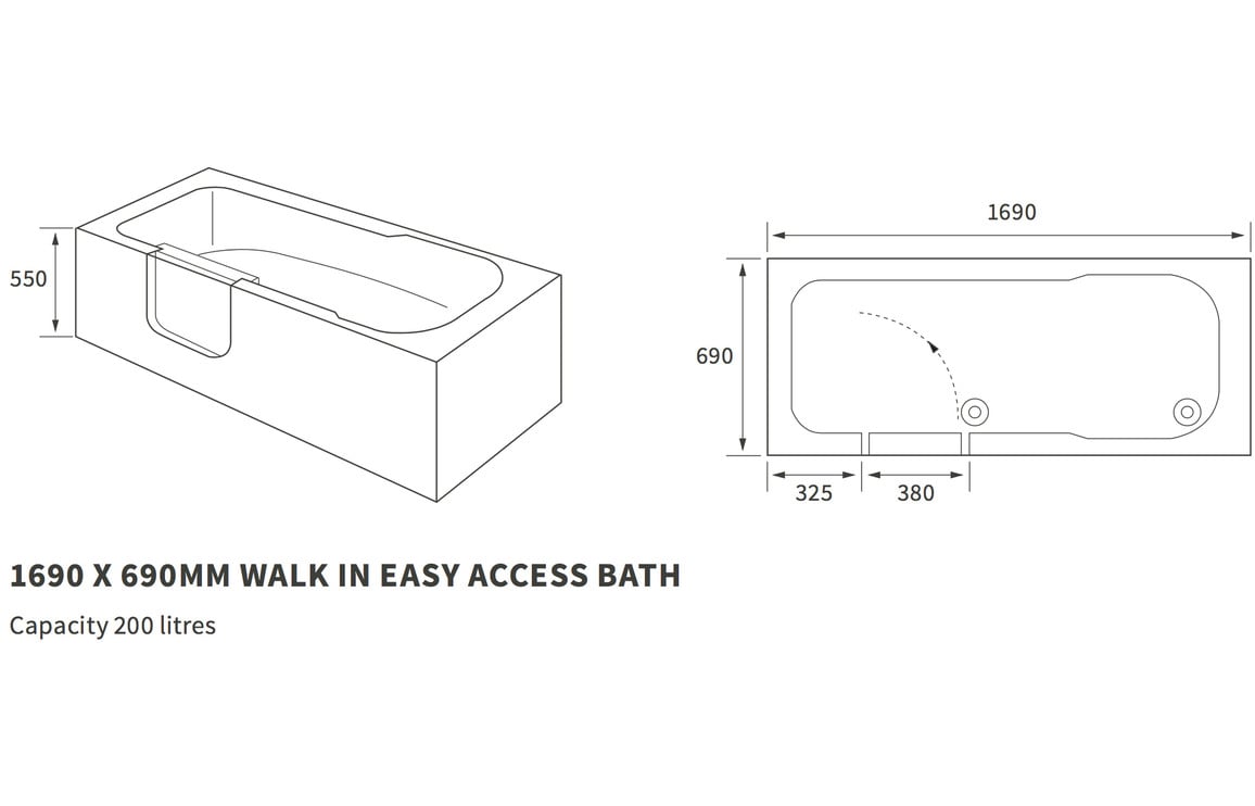 Eazi 1690x690x550mm 0TH Bath (RH)