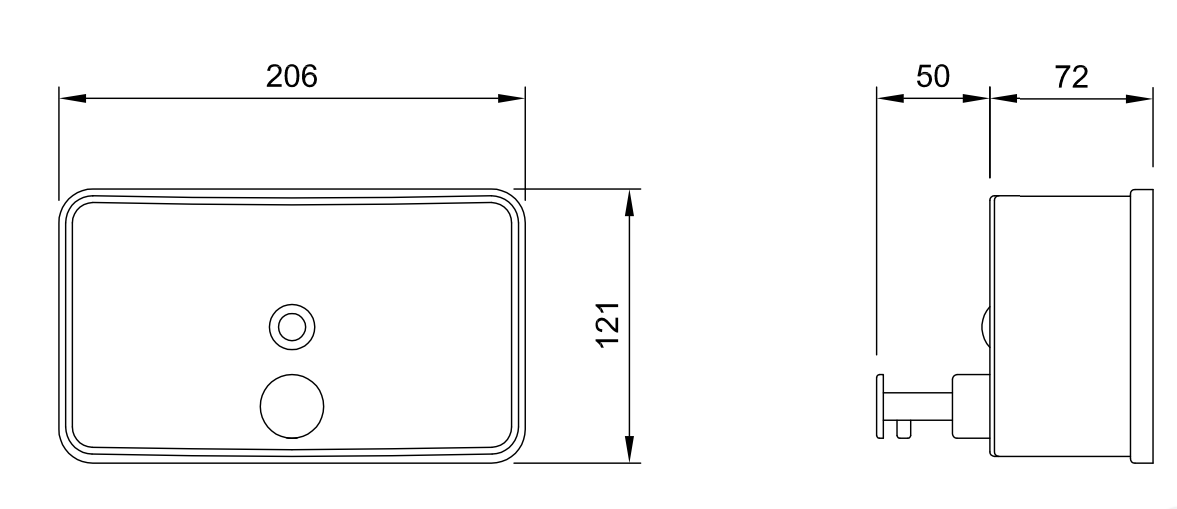 Dolphin 1200ml White Metal Horizontal Soap Dispenser Drawing