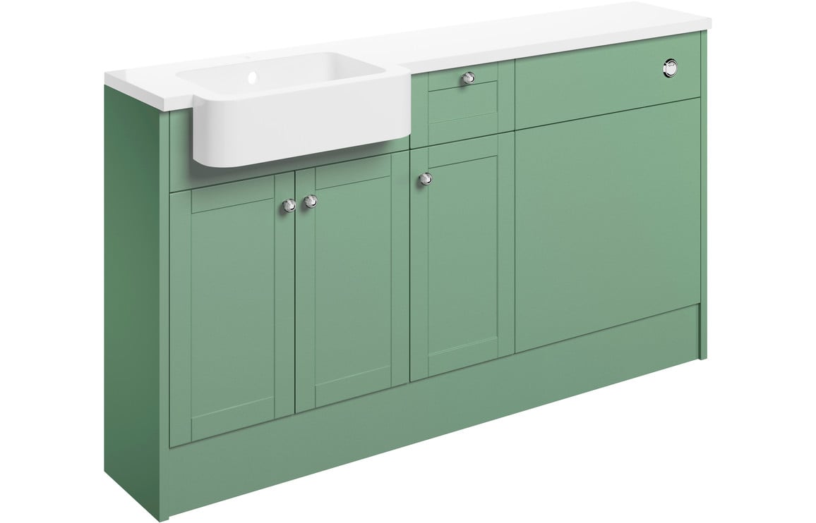 Badar 1542mm Basin WC & 1 Drawer 1 Door Unit Pack (RH) - Matt Sage Green