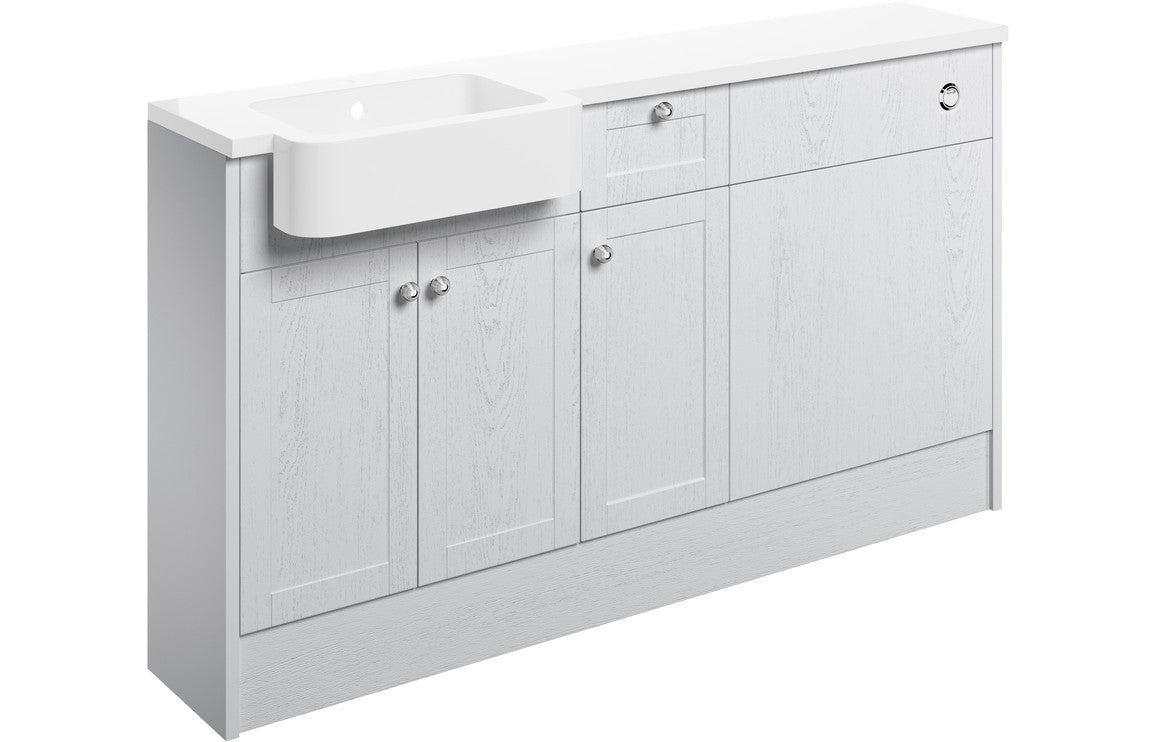 Badar 1542mm Basin WC & 1 Drawer 1 Door Unit Pack (LH) - Satin White Ash