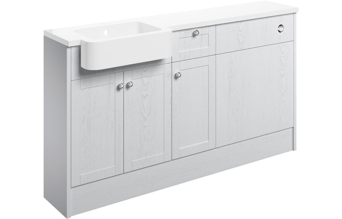 Badar 1542mm Basin  WC & 1 Drawer  1 Door Unit Pack (RH) - Satin White Ash