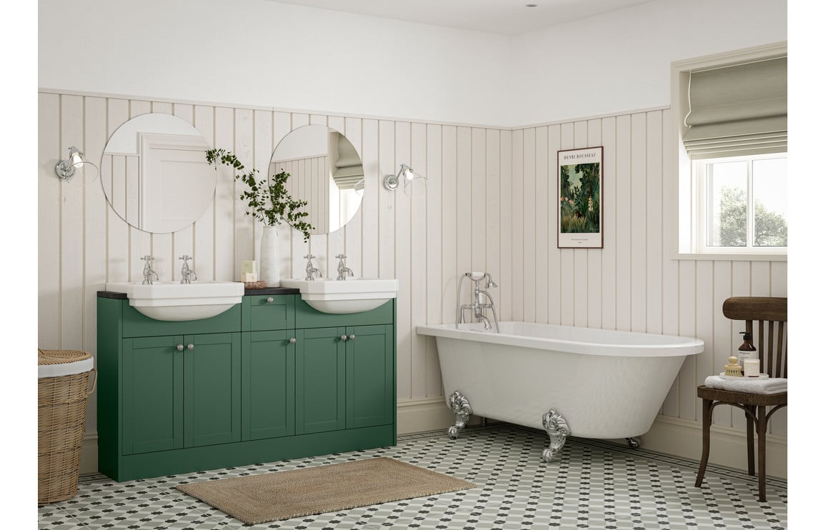 Badar 1542mm Basin WC & 1 Drawer 1 Door Unit Pack (LH) - Matt Sage Green