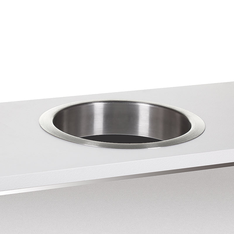 counter mounted waste chute in position