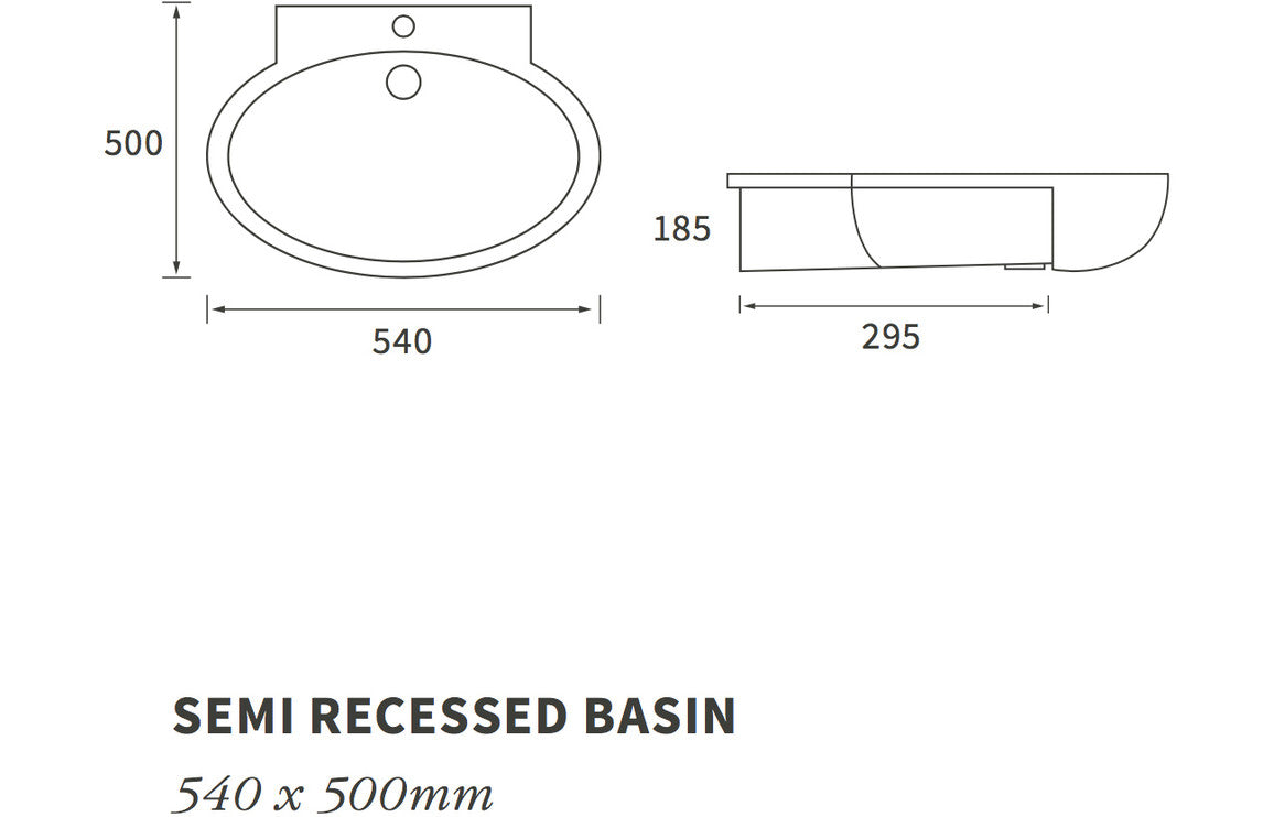 Maia 540x500mm 1TH Semi Recessed Basin