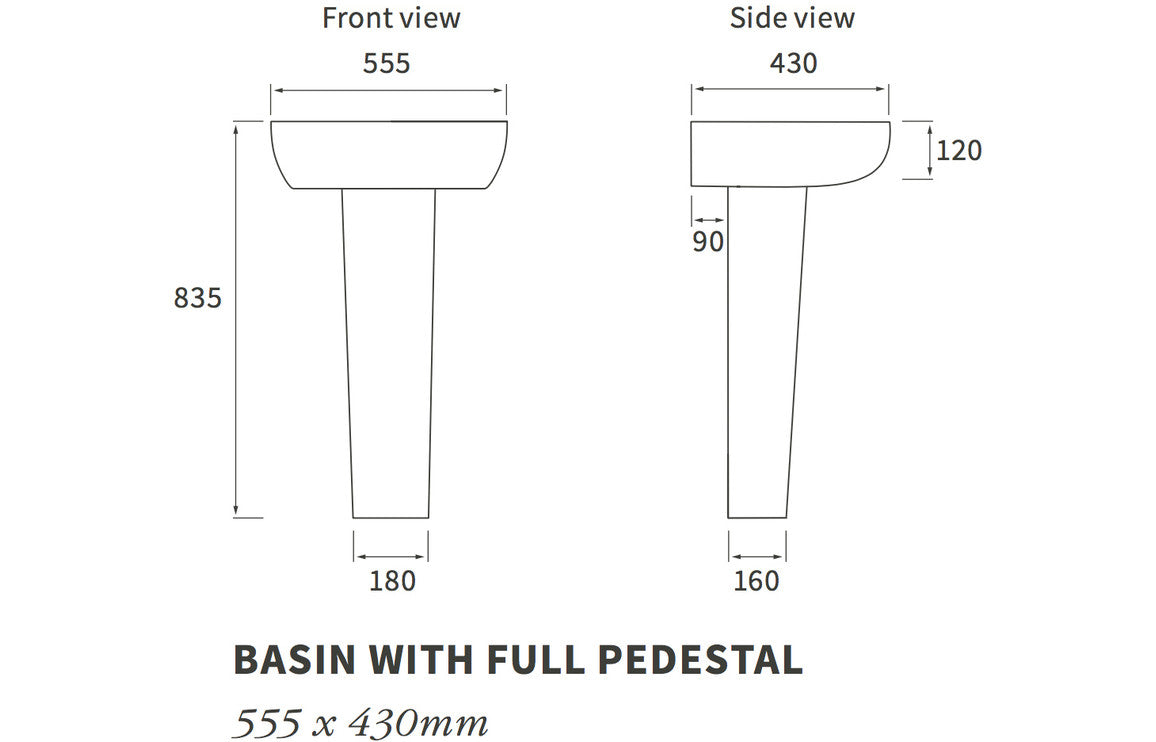 Cresida 555x430mm 1TH Basin & Full Pedestal