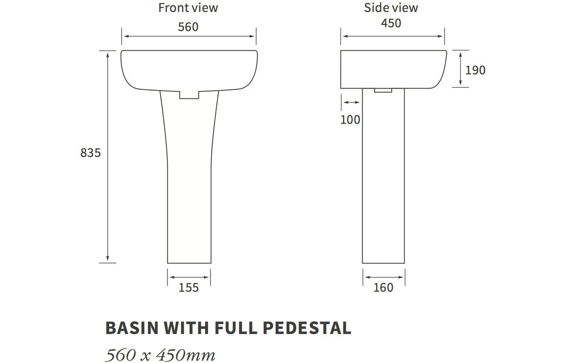 Mahina 560x450mm 1TH Basin & Full Pedestal (Boxed)