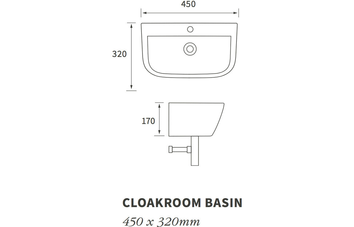 Mahina 450x320mm 1TH Cloakroom Basin & Chrome Bottle Trap