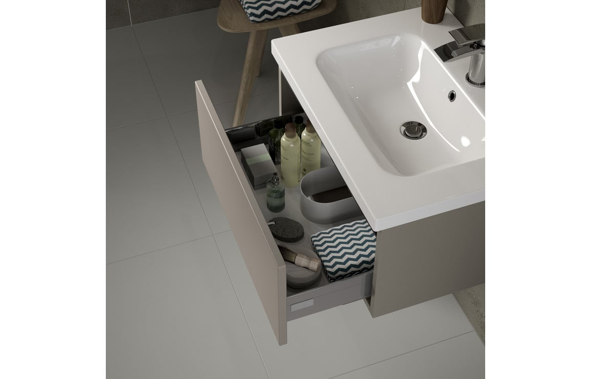 Cordelia 815mm 1 Drawer Wall Hung Basin Unit Inc. Basin - Latte