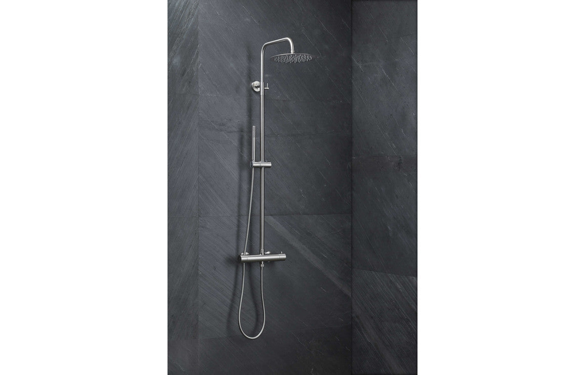 Vema Thermostatic Round Bar Valve w/Fixed Head & Riser - Chrome