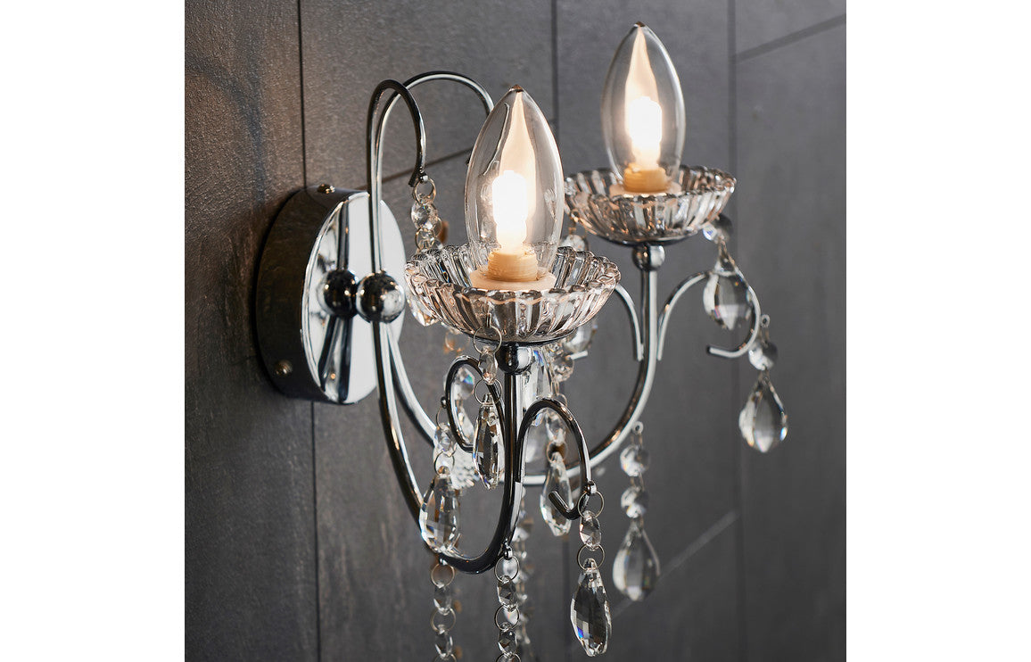 Pavo 2 Arm Chandelier Wall Light - Chrome