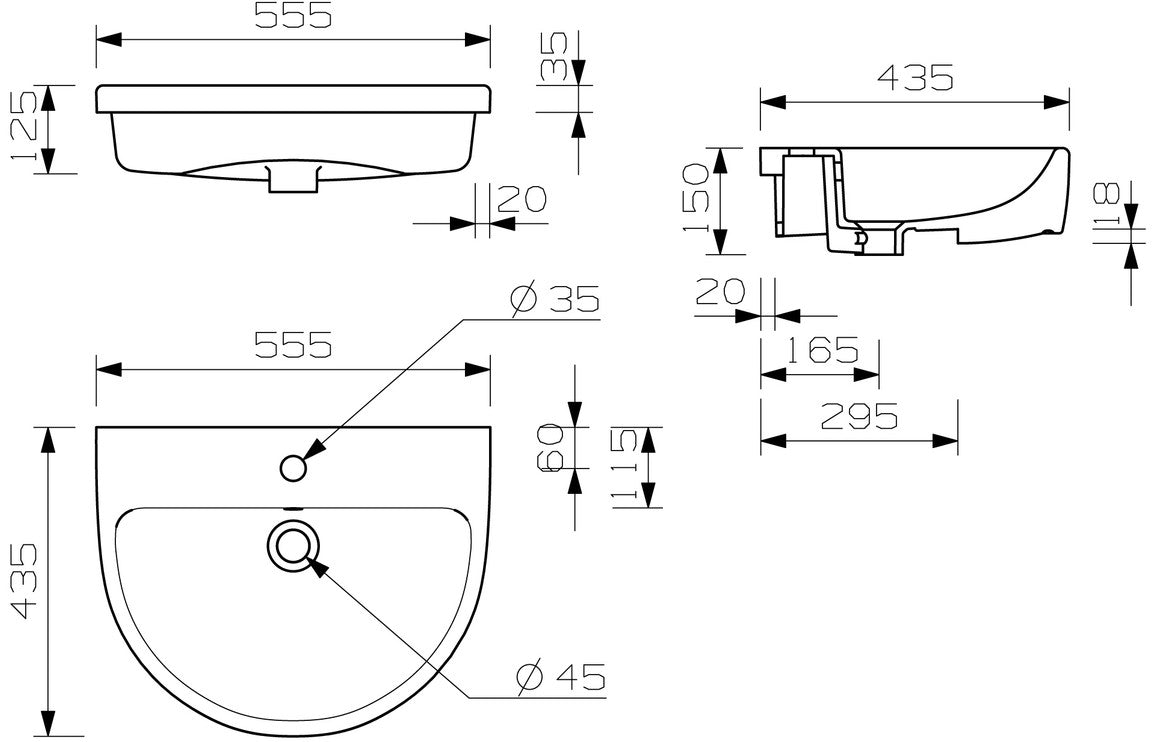 Cresida 555x435mm 1TH Semi Recessed Basin