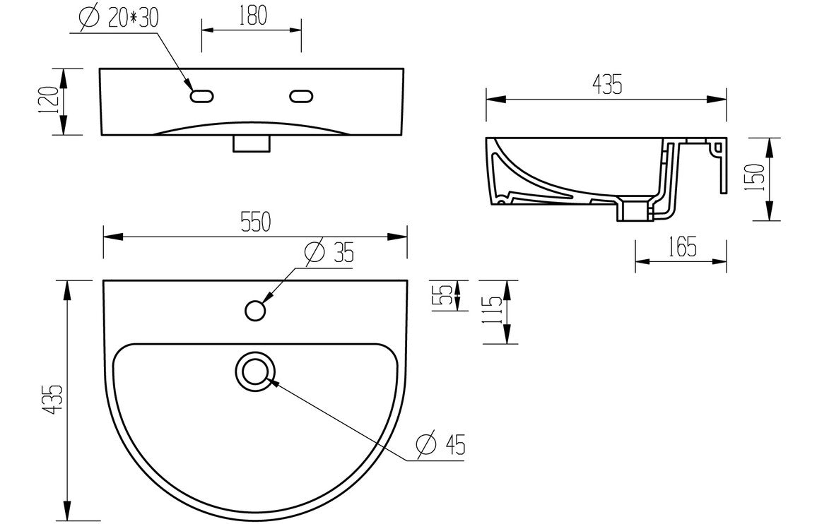 Cresida 555x430mm 1TH Basin & Full Pedestal