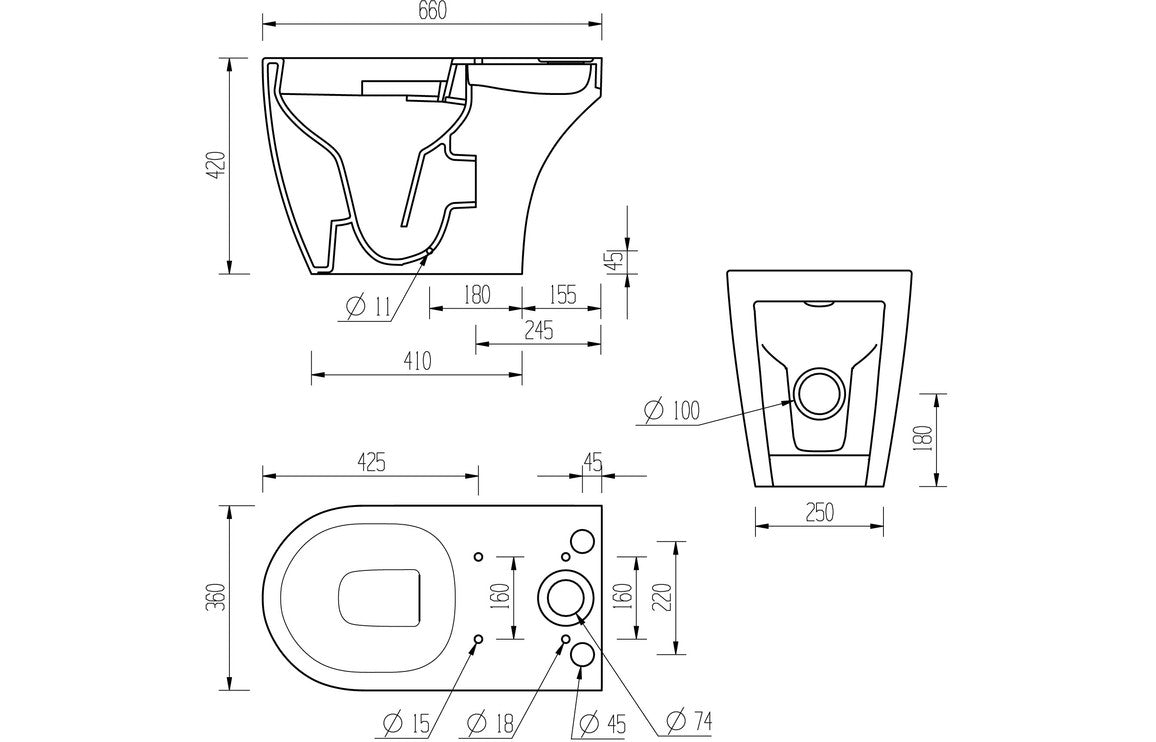 Cresida Rimless Close Coupled Open Back WC & Soft Close Seat