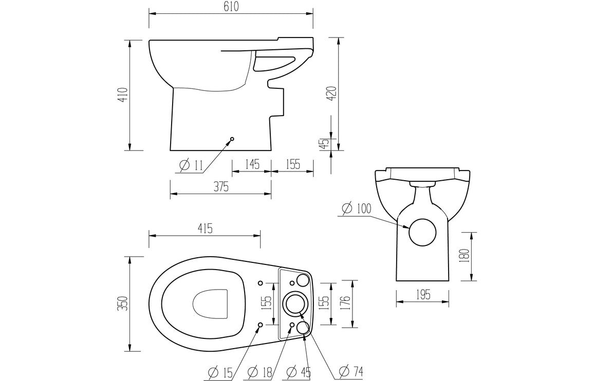 Thalassa Close Coupled Open Back WC & Soft Close Seat