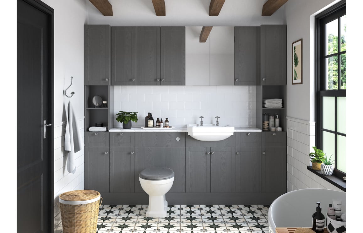 Badar 1542mm Basin WC & 1 Drawer 1 Door Unit Pack (RH) - Grey Ash