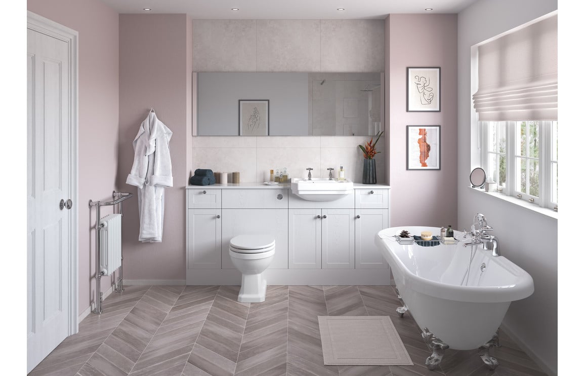 Badar 1542mm Basin WC & 1 Drawer 1 Door Unit Pack (RH) - Satin White Ash