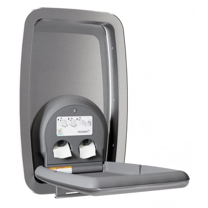 Vertical Stainless Steel Recessed-Mounted Baby Changing Unit open