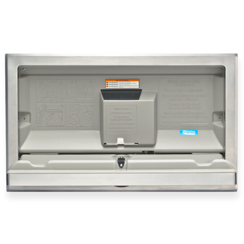 Horizontal Recessed Stainless Steel Clad Baby Change Table open