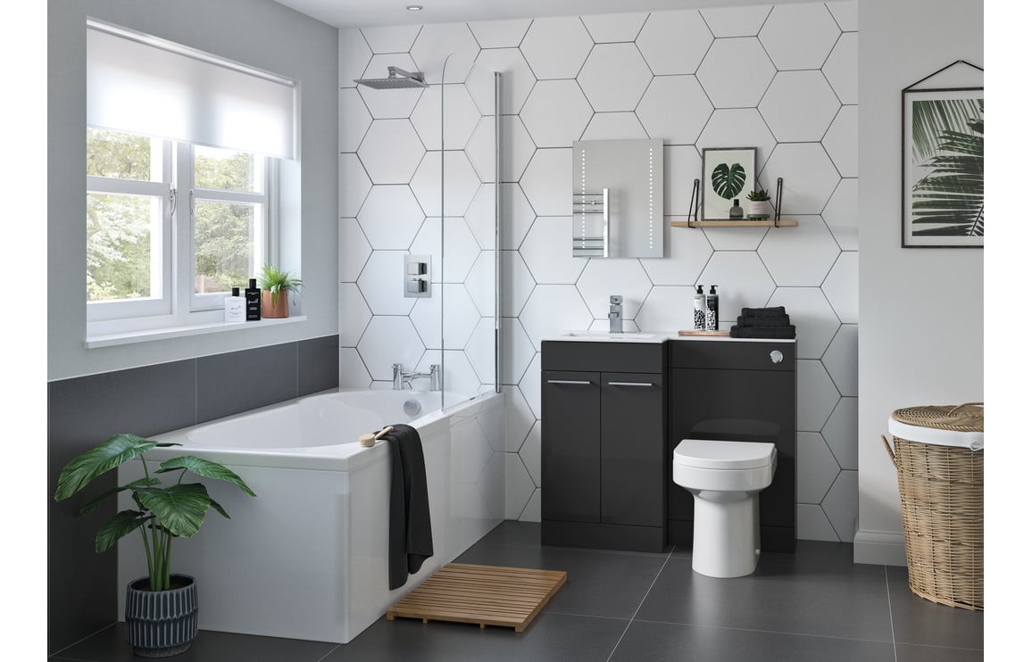 Vesta 1100mm Floor Standing L-Shape Pack & Basin (LH) - Grey Gloss