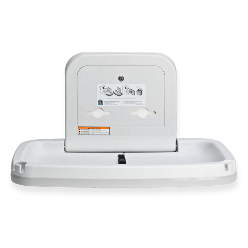 Horizontal Baby Change Unit, White Granite with Stainless Steel Veneer open