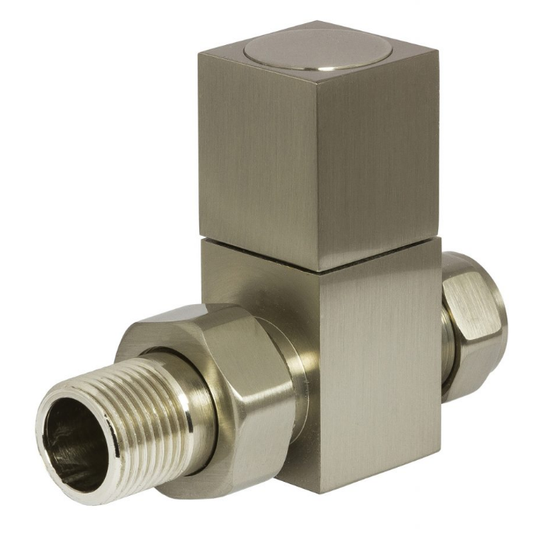 Platinum Square Straight Manual Radiator Valves Brushed Nickel