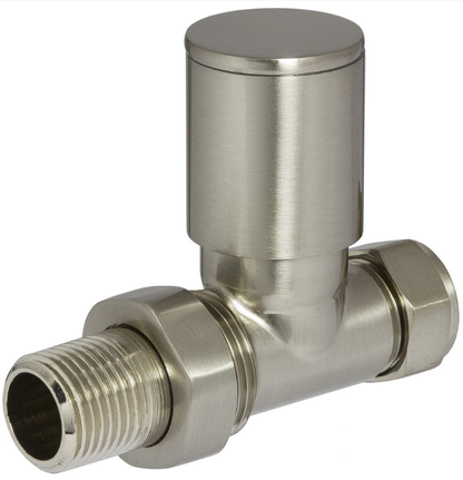 Platinum Round Straight Manual Radiator Valves Brushed Nickel