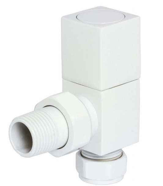 Platinum Square Angled Manual Radiator Valves White