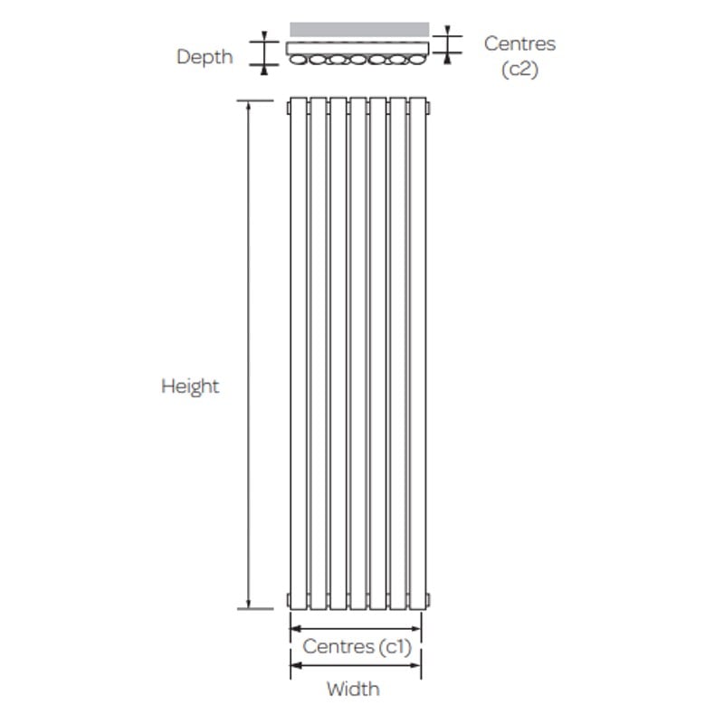 Kartell Aspen Vertical Single Panel Radiator Stainless Steel 
technical drawing