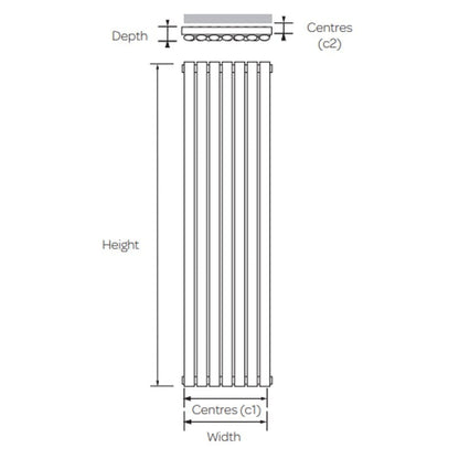 Kartell Aspen Vertical Single Panel Radiator Stainless Steel 
technical drawing