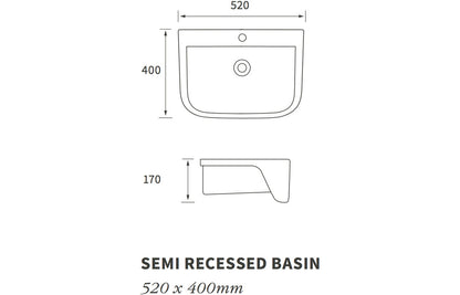 Mahina 520x400mm 1TH Semi Recessed Basin