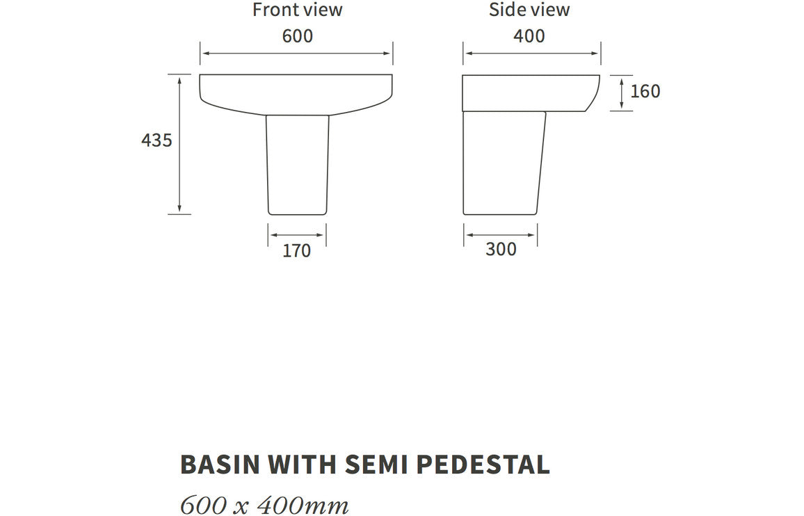 Altair 600x400mm 1TH Basin & Semi Pedestal