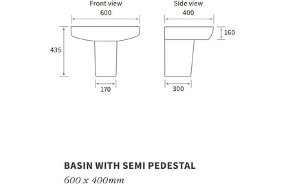 Altair 600x400mm 1TH Basin & Semi Pedestal