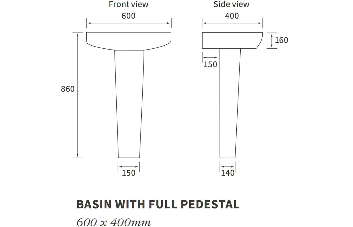 Altair 600x400mm 1TH Basin & Full Pedestal