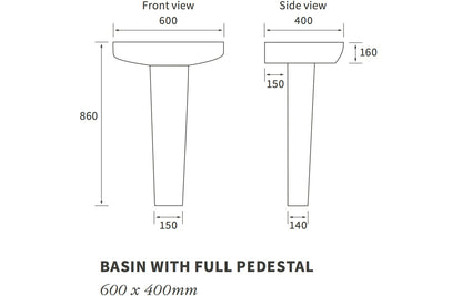 Altair 600x400mm 1TH Basin & Full Pedestal