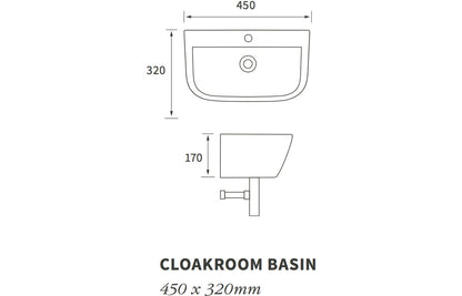 Mahina 450x320mm 1TH Cloakroom Basin & Chrome Bottle Trap