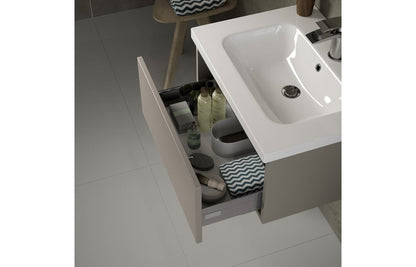 Cordelia 815mm 1 Drawer Wall Hung Basin Unit Inc. Basin - Latte