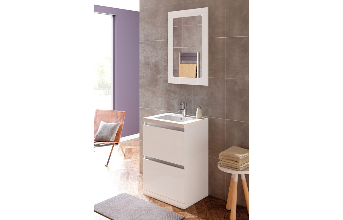Cordelia 615mm 1 Drawer Wall Hung Basin Unit Inc. Basin - White Gloss