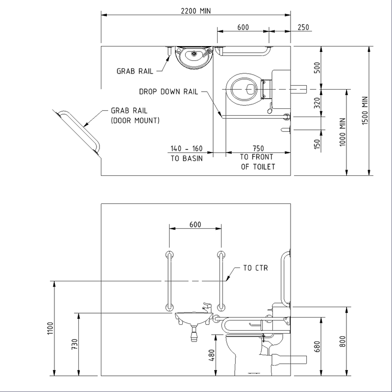 Close Coupled Doc M Toilet Pack, Steel, Exposed Fixings
Technical Drawing