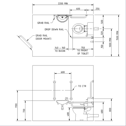 Close Coupled Doc M Toilet Pack, Steel, Exposed Fixings
Technical Drawing