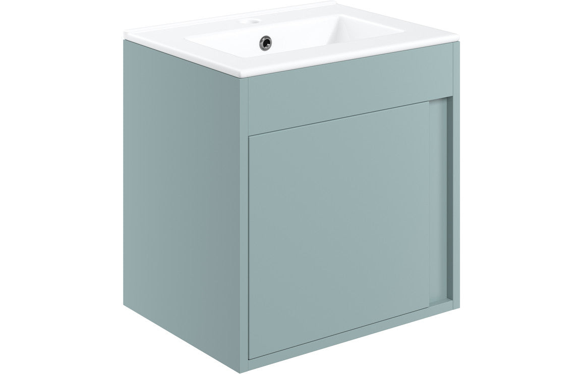 Estelle 510mm Wall Hung Unit Inc. Basin - Matt Sea Green