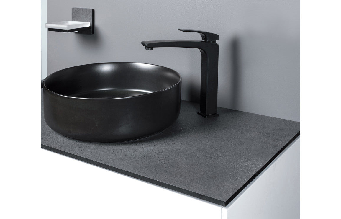 Orpheus 355mm Ceramic Round Washbowl & Waste - Matt Black