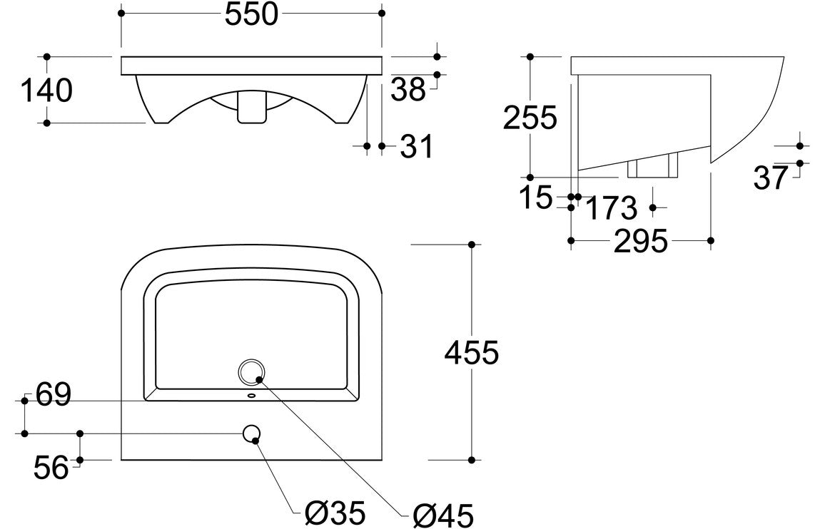 Mahina 520x400mm 1TH Semi Recessed Basin