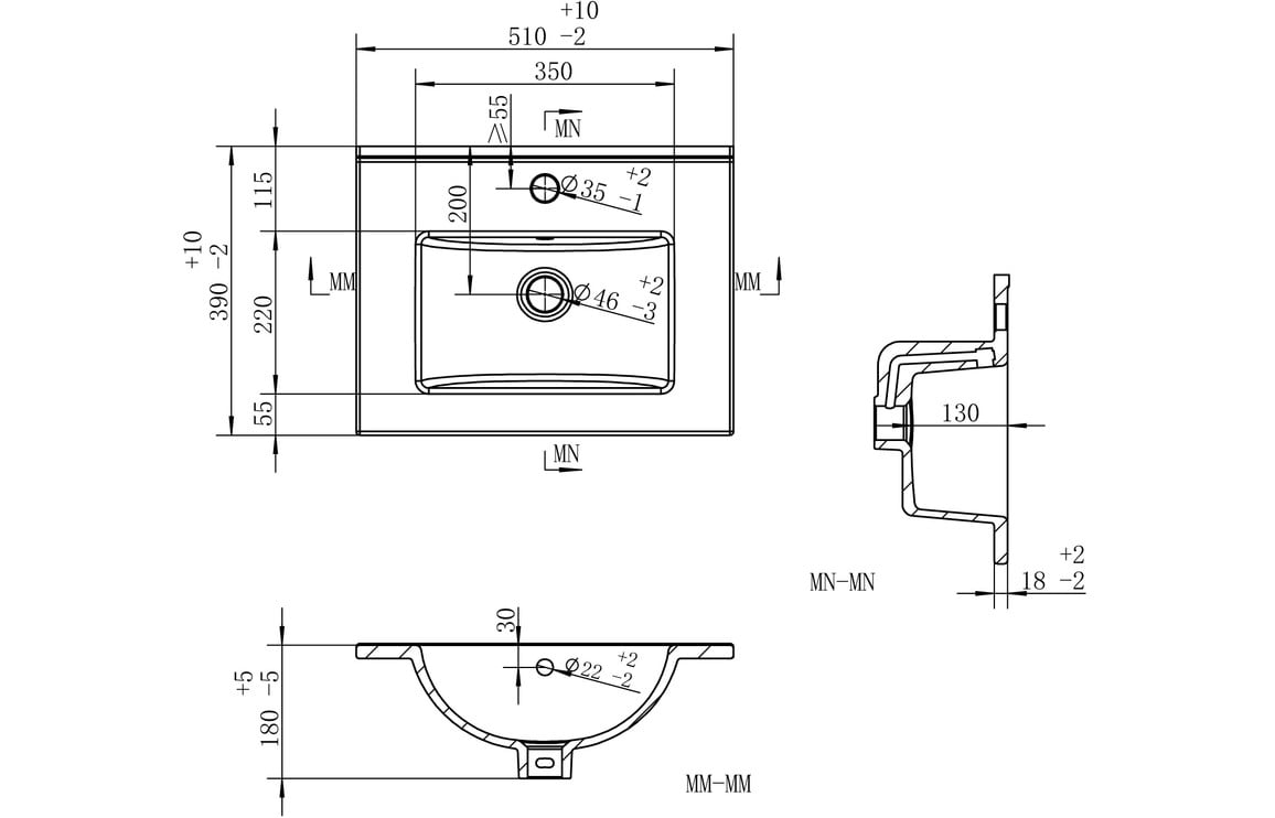 Vesper 510mm Wall Hung 2 Drawer Basin Unit & Basin - Anthracite Gloss