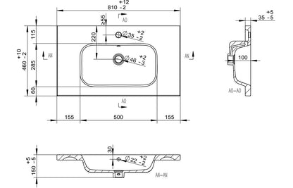 Stella 815mm Wall Hung 2 Drawer Basin Unit & Basin - Matt Latte