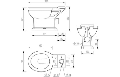 Solaris Close Coupled WC & Grey Ash Soft Close Seat
