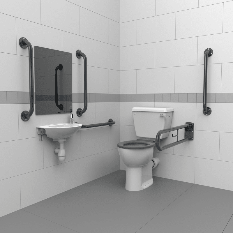 Close Coupled Doc M Toilet Pack, Steel, Exposed Fixings
Dark Grey - Lever 