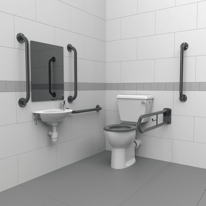 Close Coupled Doc M Toilet Pack, Steel, Exposed Fixings
Dark Grey - Lever 