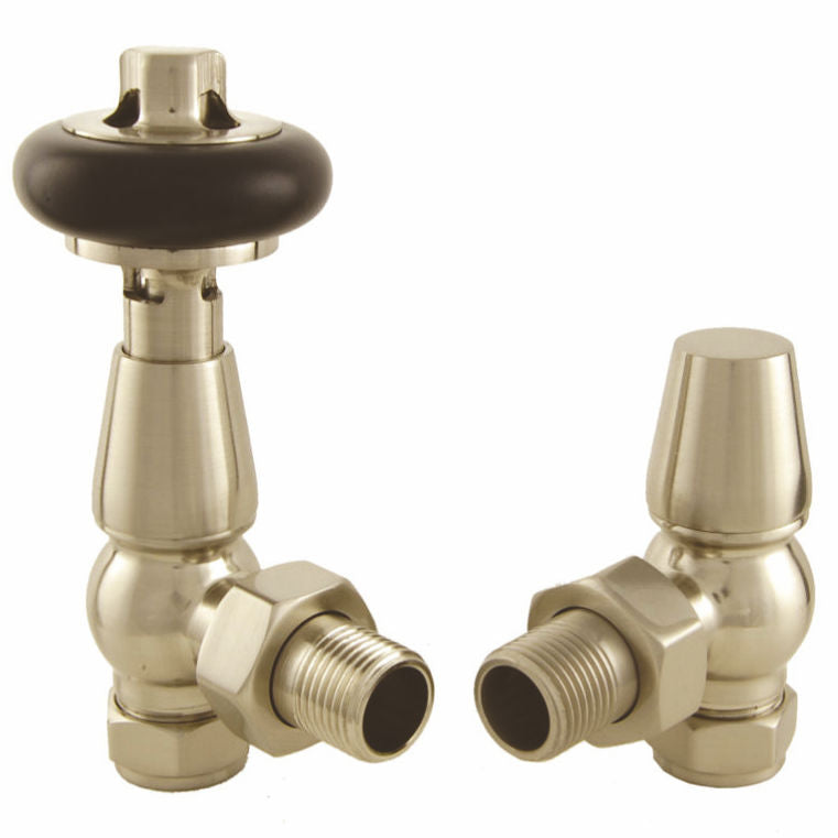 Enzo Angled Thermostatic Radiator Valve - Brushed Nickel